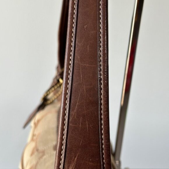 COACH Signature Hobo Brown Leather Trim Shoulder Handbag - Picture 6 of 11